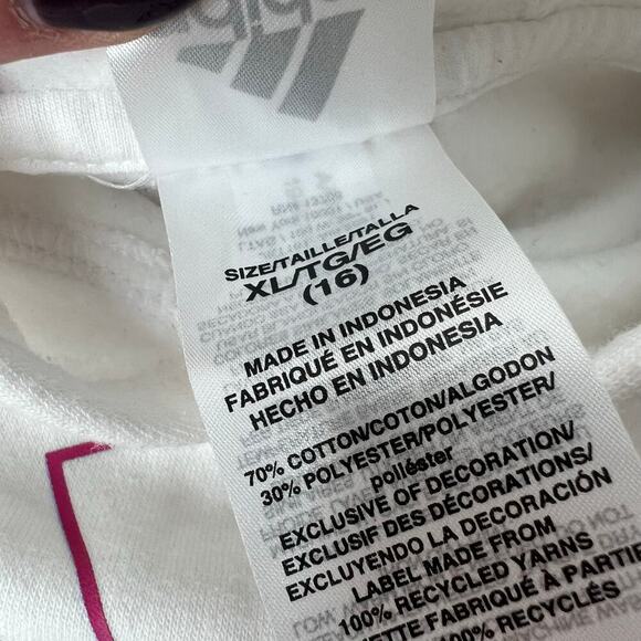 Adidas Girls Multicolor 3-Stripe Fleece Pullover Hoodie White XL (16) - Picture 7 of 8